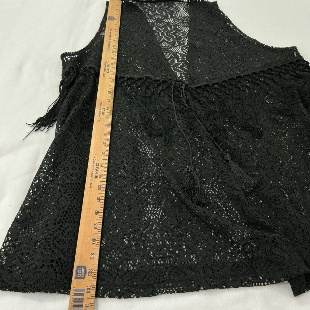 Black Lace Fringe Long Vest Boho Festival Duster Whimsygoth Oversized Med. Plus - Picture 10 of 13